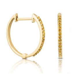 9ct Yellow Gold 0.14ct Treated Yellow Diamond Hoop Earrings