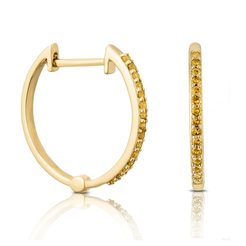 Main Image 1 of 9ct Yellow Gold 0.14ct Treated Yellow Diamond Hoop Earrings