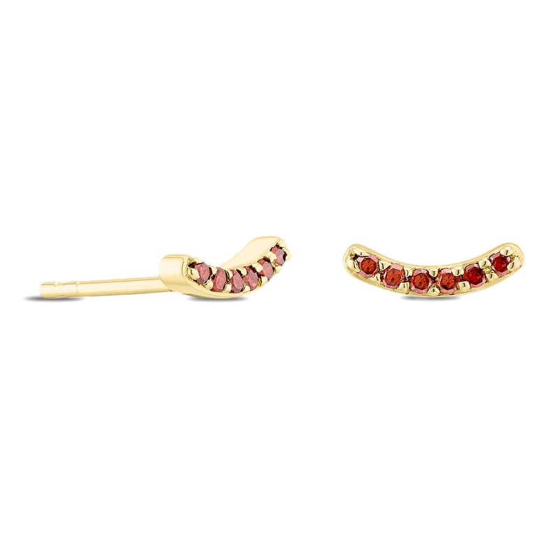 9ct Yellow Gold Treated Red Diamond Curve Stud Earrings
