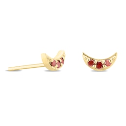 9ct Yellow Gold Treated Red Diamond Moon Stud Earrings