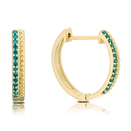 9ct Yellow Gold 0.13ct Treated Blue Diamond Hoop Earrings