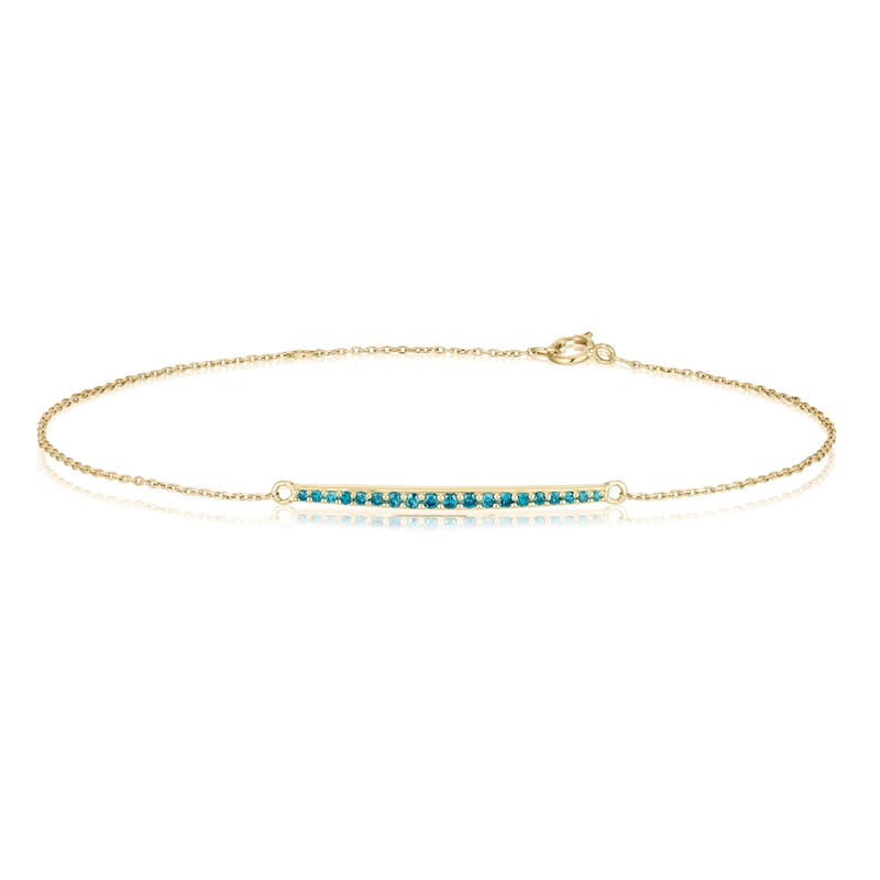 Main Image 1 of 9ct Yellow Gold 0.18ct Treated Blue Diamond Bar Bracelet