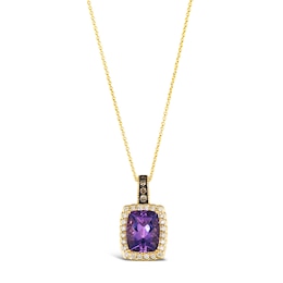 Le Vian 14ct Diamond Yellow Gold Cushion Purple Amethyst & Chocolate 0.20ct Diamond Necklace