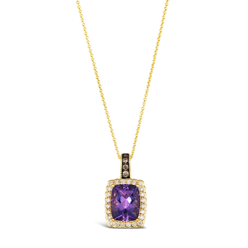 Main Image 1 of Le Vian 14ct Diamond Yellow Gold Cushion Purple Amethyst & Chocolate 0.20ct Diamond Necklace