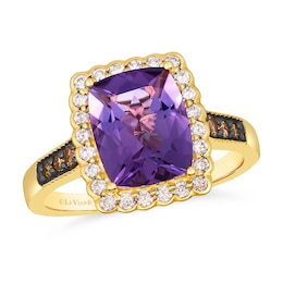 Le Vian 14ct Diamond Yellow Gold Cushion Purple Amethyst & Chocolate 0.30ct Diamond Ring