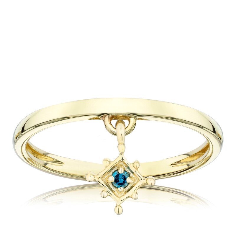 9ct Yellow Gold Treated Blue Diamond Square Charm Ring