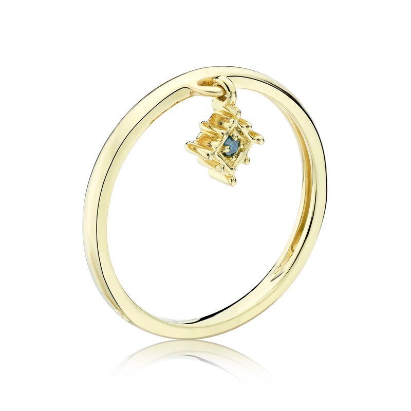 9ct Yellow Gold Treated Blue Diamond Square Charm Ring