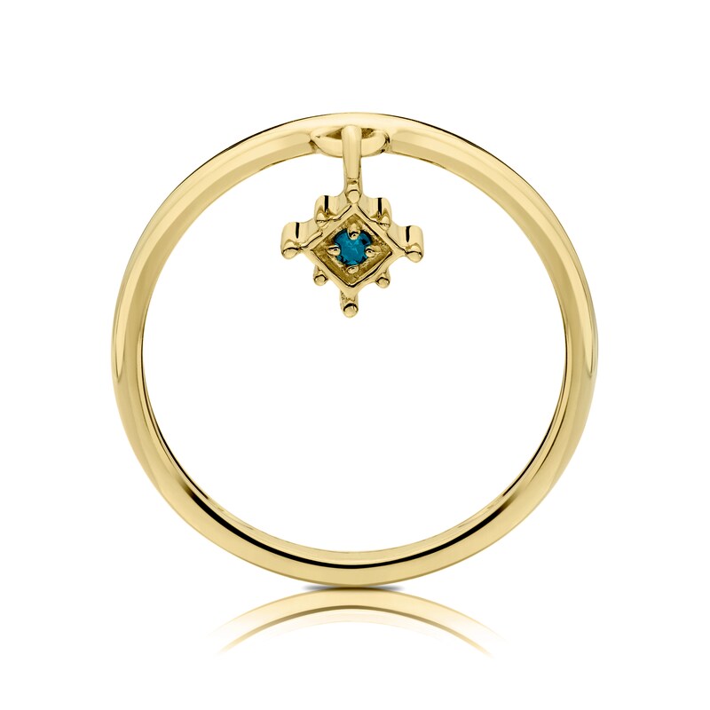 9ct Yellow Gold Treated Blue Diamond Square Charm Ring