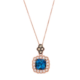 Le Vian 14ct Diamond Rose Gold Cushion London Blue Topaz & Chocolate 0.50ct Diamond Necklace