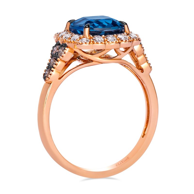 Le Vian 14ct Diamond Rose Gold Cushion London Blue Topaz & Chocolate 0.50ct Diamond Ring, view 2