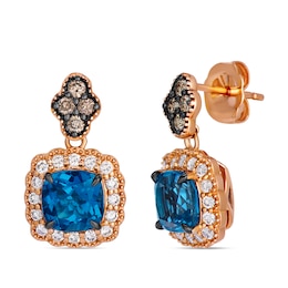 Le Vian 14ct Diamond Rose Gold Cushion London Blue Topaz & Chocolate 0.40ct Diamond Earrings