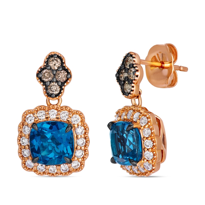 Main Image 1 of Le Vian 14ct Diamond Rose Gold Cushion London Blue Topaz & Chocolate 0.40ct Diamond Earrings
