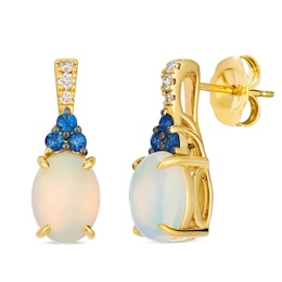 Le Vian 14ct Yellow Gold Oval White Opal & Blue Sapphire Diamond Earrings