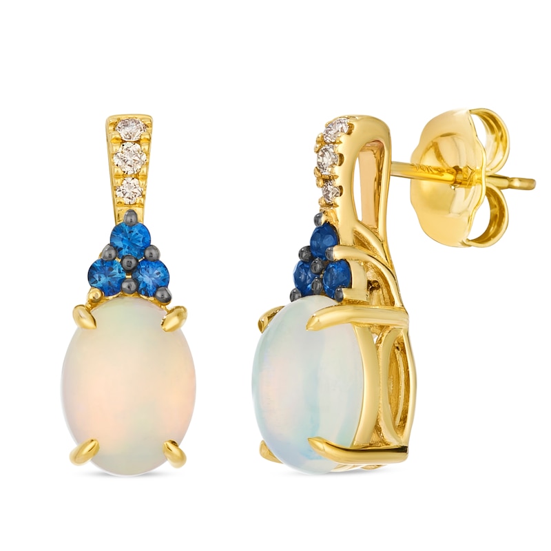 Main Image 1 of Le Vian 14ct Yellow Gold Oval White Opal & Blue Sapphire Diamond Earrings
