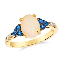 Le Vian 14ct Yellow Gold Oval White Opal, Blue Sapphire & Nude 0.10ct Diamond Ring