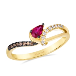 Le Vian 14ct Yellow Gold Pear Red Ruby & Chocolate 0.10ct Diamond Ring