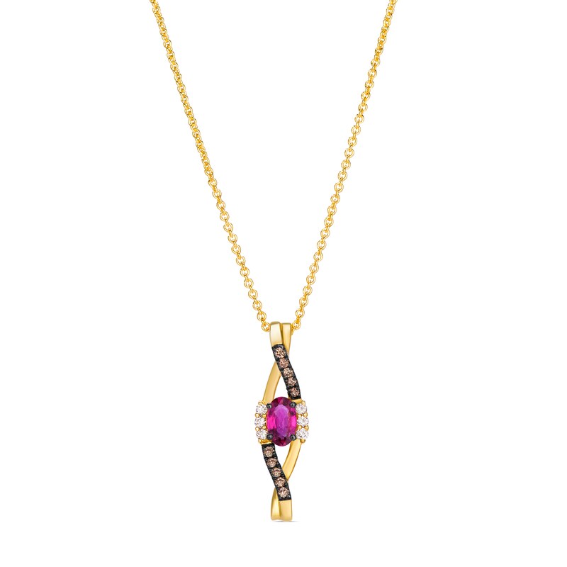 Main Image 1 of Le Vian 14ct Yellow Gold Oval Red Ruby & Chocolate Diamond Necklace
