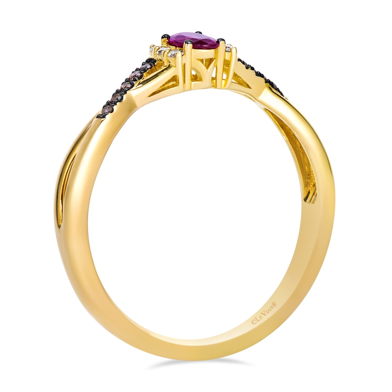Le Vian 14ct Yellow Gold Oval Red Ruby & Chocolate Diamond Ring, view 2