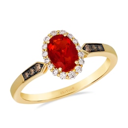 Le Vian 14ct Yellow Gold Oval Red Fire Opal & Chocolate 0.15ct Diamond Ring