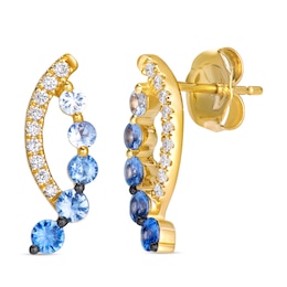 Le Vian 14ct Yellow Gold Round Ombré Blue Sapphire & Nude 0.10ct Diamond Earrings