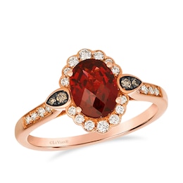Le Vian 14ct Diamond Rose Gold Oval Red Garnet & Chocolate 0.20ct Diamond Ring