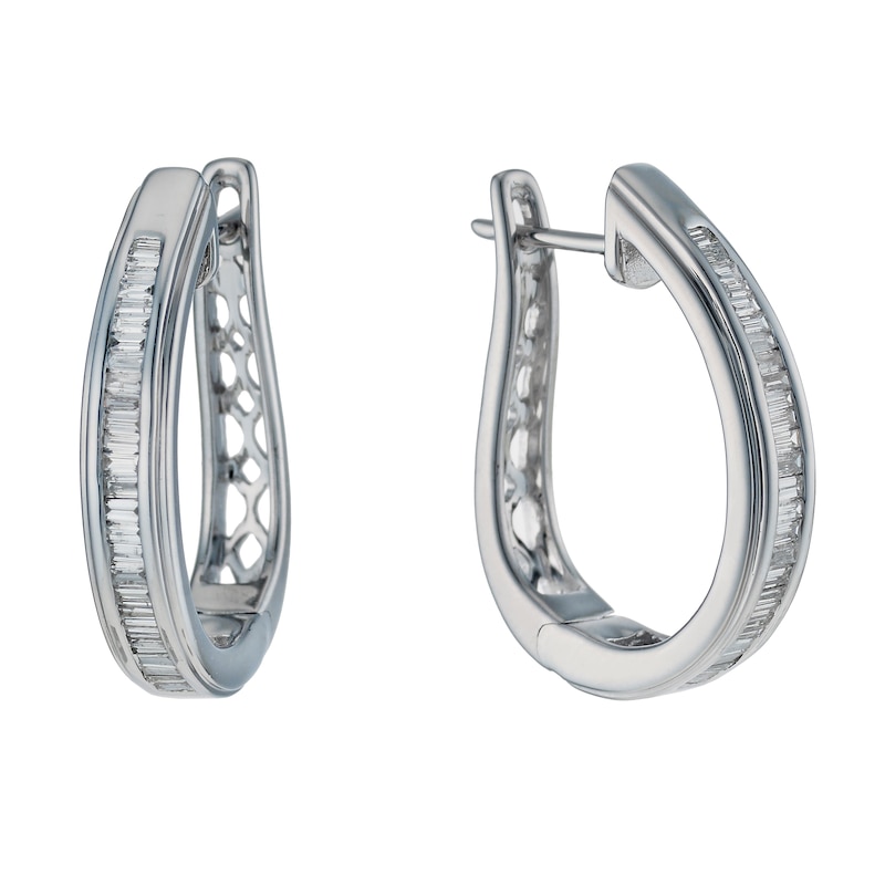 9ct White Gold 0.50ct Baguette Diamond Hoop Earrings