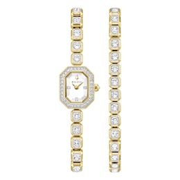 Bulova Crystal Women's 15mm Gold-Tone Stainless Steel Crystal Watch & Bracelet Set