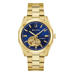 Bulova Surveyor Men's Blue Dial Gold-Tone Stainless Steel Automatic Watch
