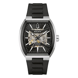 Bulova Maquina Men's 40mm Black and Silver-Tone Stainless Steel Rubber Strap Automatic Watch