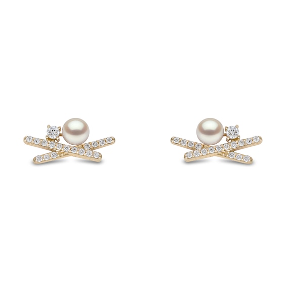 Yoko London 18ct Yellow Gold Pearl & 0.24ct Diamond Earrings