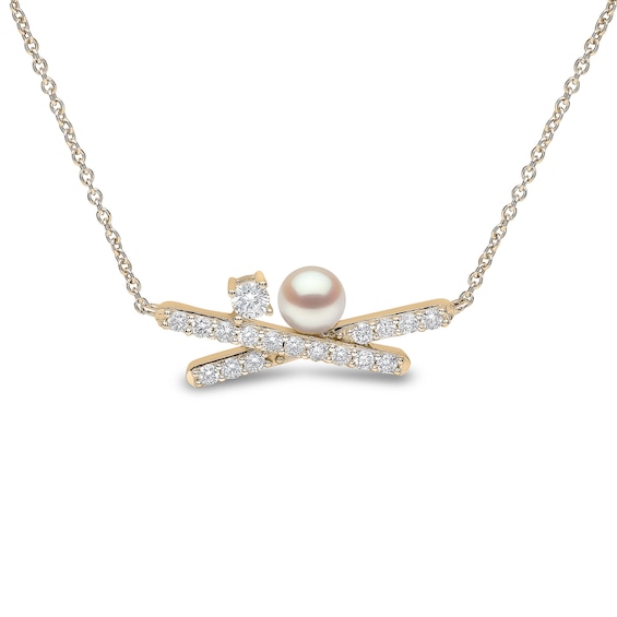 Yoko London 18ct Yellow Gold Pearl and 0.34ct Diamond Necklace