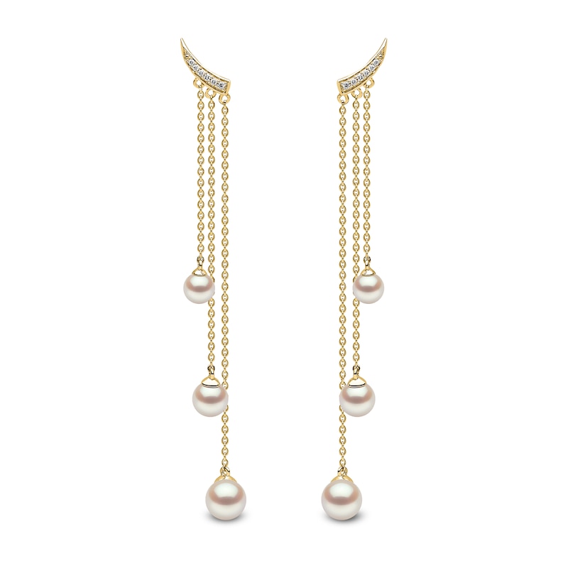 Yoko London 18ct Yellow Gold Pearl & Diamond Chain Earrings