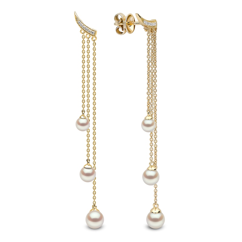 Yoko London 18ct Yellow Gold Pearl & Diamond Chain Earrings