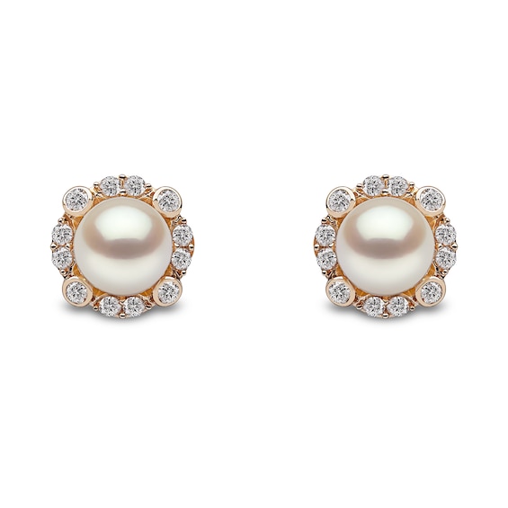 Yoko London 18ct Yellow Gold Pearl & 0.24ct Diamond Earrings