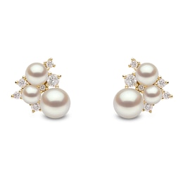 Yoko London 18ct Yellow Gold Pearl & 0.15ct Diamond Earrings