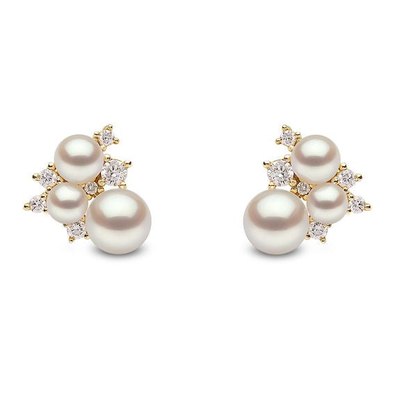 Yoko London 18ct Yellow Gold Pearl and 0.15ct Diamond Earrings