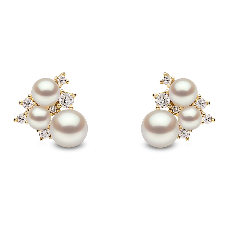 Yoko London 18ct Yellow Gold Pearl & 0.15ct Diamond Earrings