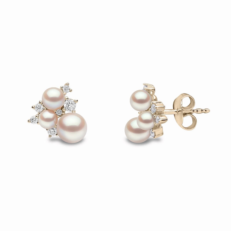 Yoko London 18ct Yellow Gold Pearl & 0.15ct Diamond Earrings