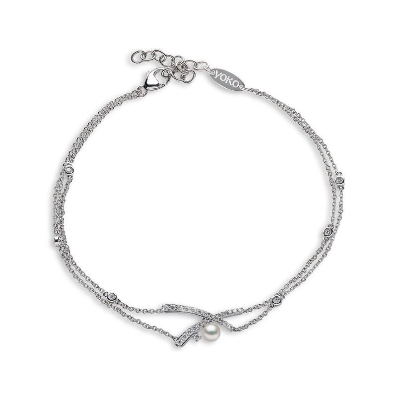 Yoko London 18ct White Gold 7 Inch Pearl & 0.26ct Diamond Bracelet