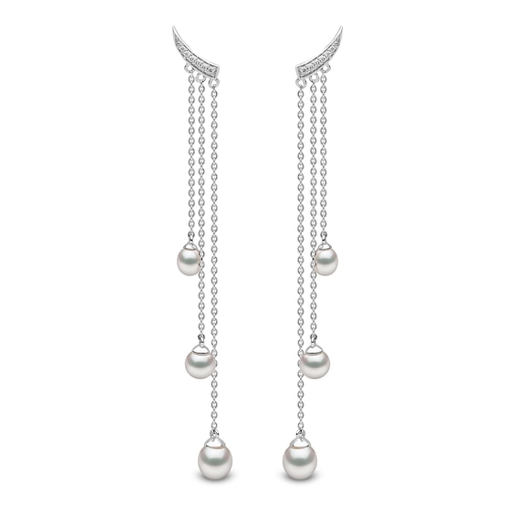 Yoko London 18ct White Gold Pearl & Diamond Chain Earrings