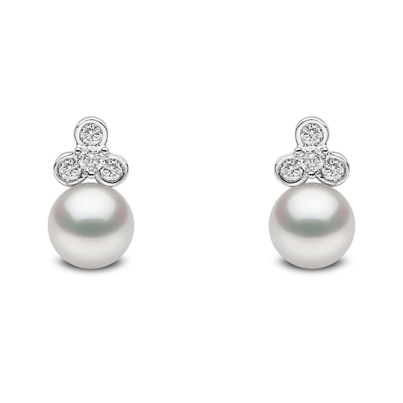 Yoko London 18ct White Gold Pearl and 0.16ct Diamond Earrings