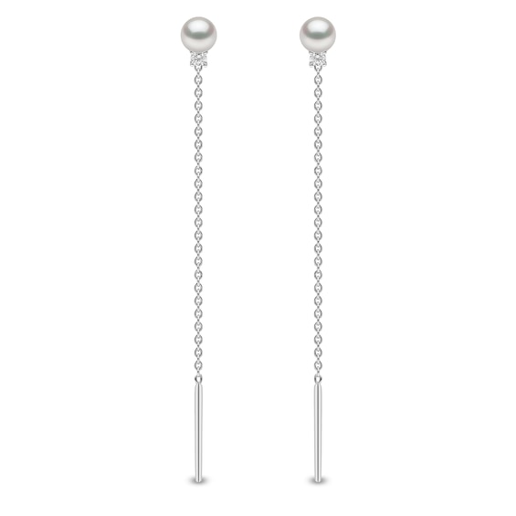 Yoko London 18ct White Gold Pearl Diamond Chain Earrings