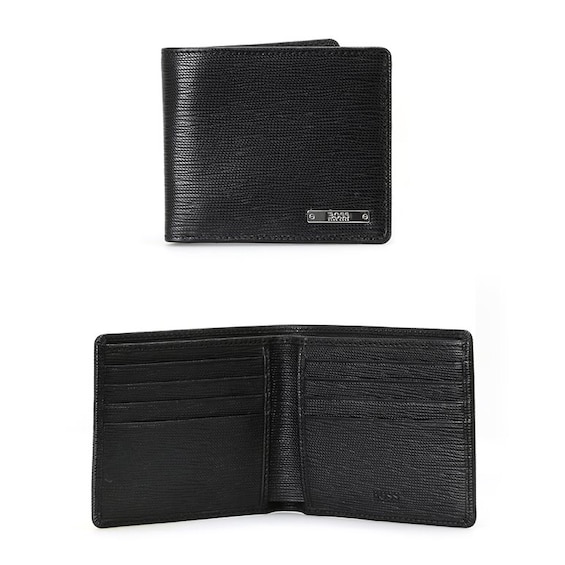 BOSS Men’s Black Leather Logo Plate Wallet