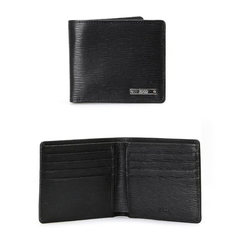 Main Image 1 of BOSS Men's Black Leather Logo Plate Wallet