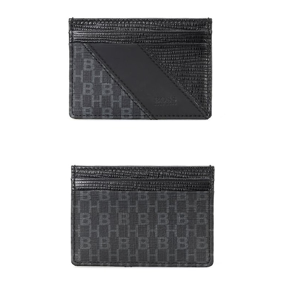 BOSS Men’s Black Leather Monogram Card Holder