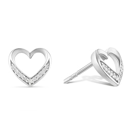 Sterling Silver Diamond Open Heart Earrings