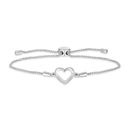 Sterling Silver 0.05ct Diamond Heart Adjustable Bolo Bracelet