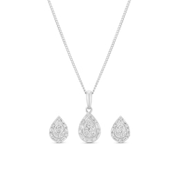 9ct White Gold 0.40ct Diamond Pear Necklace & Earrings Gift Set