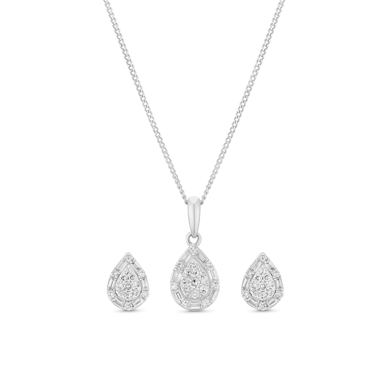 Main Image 1 of 9ct White Gold 0.40ct Diamond Pear Necklace & Earrings Gift Set