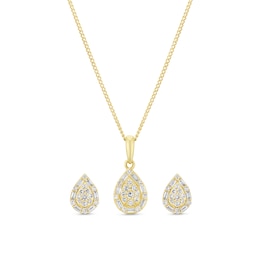 9ct Yellow Gold 0.40ct Diamond Pear Shaped Necklace & Earrings Gift Set